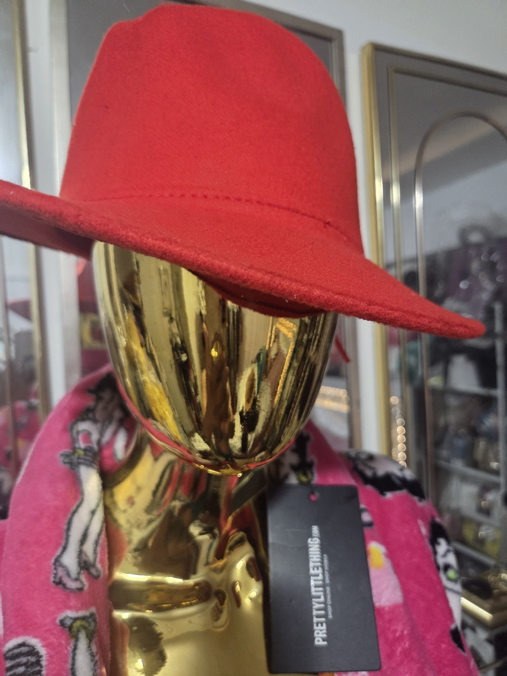 PrettyLittleThing Red Felt Fedora Hat